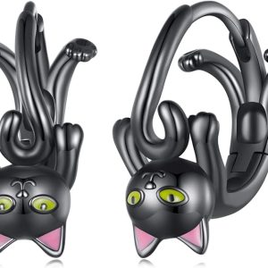 Sterling Silver Earrings VOROCO Cubic Zirconia White Gold Plated Colorful Huggie Small Hoop Earrings, Cute Butterfly Cat Hypoallergenic Earring For Women Jewelry Gifts