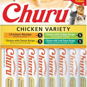 INABA Churu Cat Treats, Lickable, Squeezable Creamy Purée Cat Treat with Green Tea Extract & Taurine, 0.5 Ounces Each Tube, 20 Tubes, Chicken Variety Box